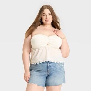 Wild Fable Cream Strapless Blouse with Lace Trim